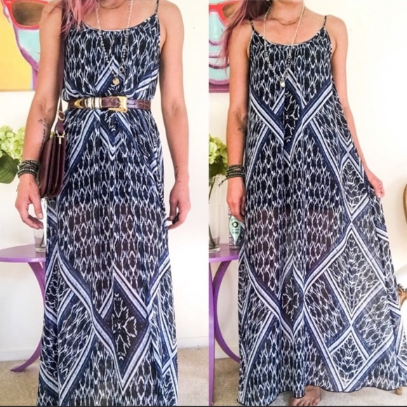 Express Dresses & Skirts - Express Maxi Dress 🦚 Blue Ikat Print Sundress